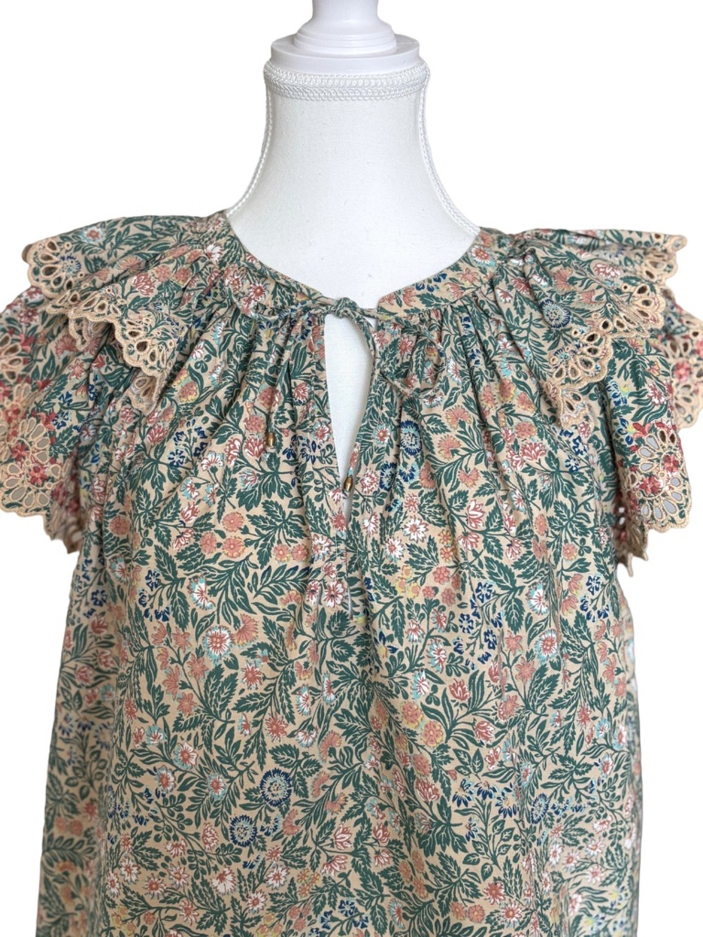 Ulla Johnson Floral Lace Trim Blouse Size 8 Boho Romantic Cottagecore Top - Picture 2 of 7